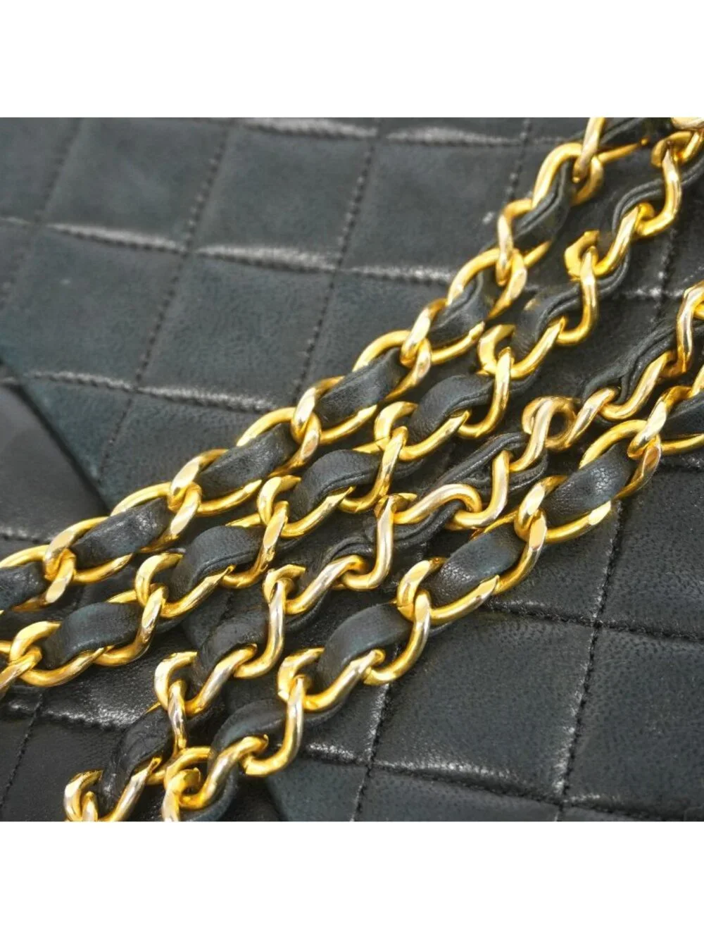 Chanel Shoulder Bag Quilted Lambskin Black Gold